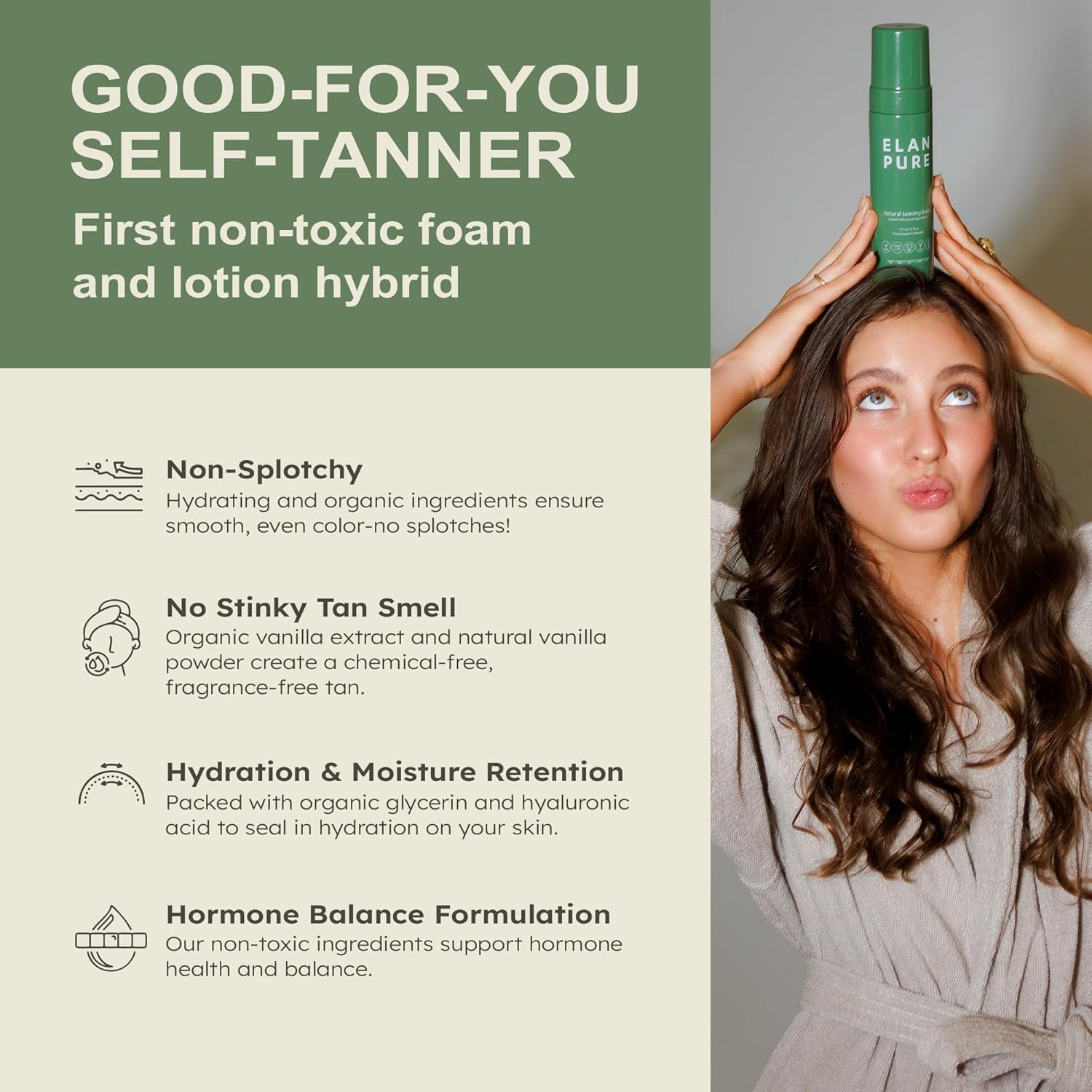 Non Toxic Self Tanner - Organic Tanning Foam - Long Lasting Natural Looking Tan - Streak Free Smooth Application - Plant Based Ingredients - Vanilla - Image 8