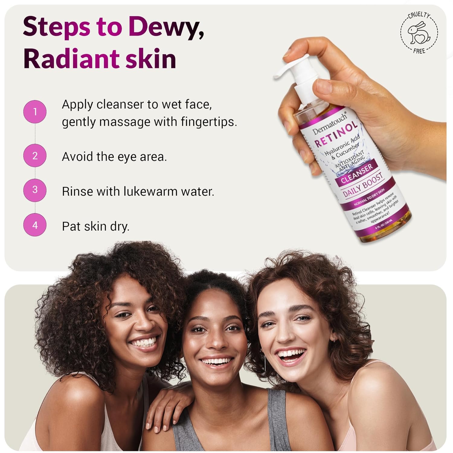 DERMATOUCH Retinol Face Cleanser 8 oz with Hyaluronic Acid, Cucumber and Vitamins - Image 6