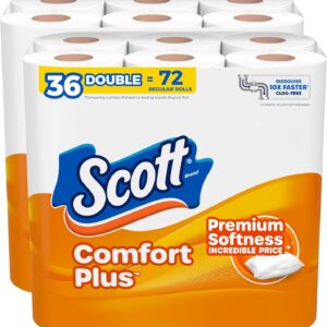 Scott ComfortPlus Toilet Paper, 36 Double Rolls, 231 Sheets per Roll, Septic-Safe, 1-Ply Toilet Tissue