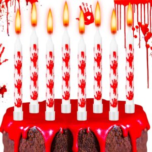 12 Pcs Bloody Handprint Candles Birthday Scary Cake Decorations Have a Killer Birthday Cupcake Topper Blood Splatter Creepy Vampire Zombie Halloween Party Decorations Carnival Supplies