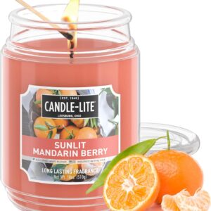 CANDLE-LITE Scented Sunlit Mandarin Berry Fragrance, One 18 oz. Single-Wick Aromatherapy Candle with 110 Hours of Burn Time, Orange Color, Jar (Individual Box)