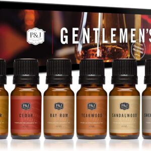 P&J Trading Fragrance Oil Gentlemen's Set | Leather, Sweet Tobacco, Teakwood, Bay Rum, Cedar, Sandalwood Candle Scents for Candle Making, Freshie Scents, Soap Making Supplies, Diffuser Oil Scents