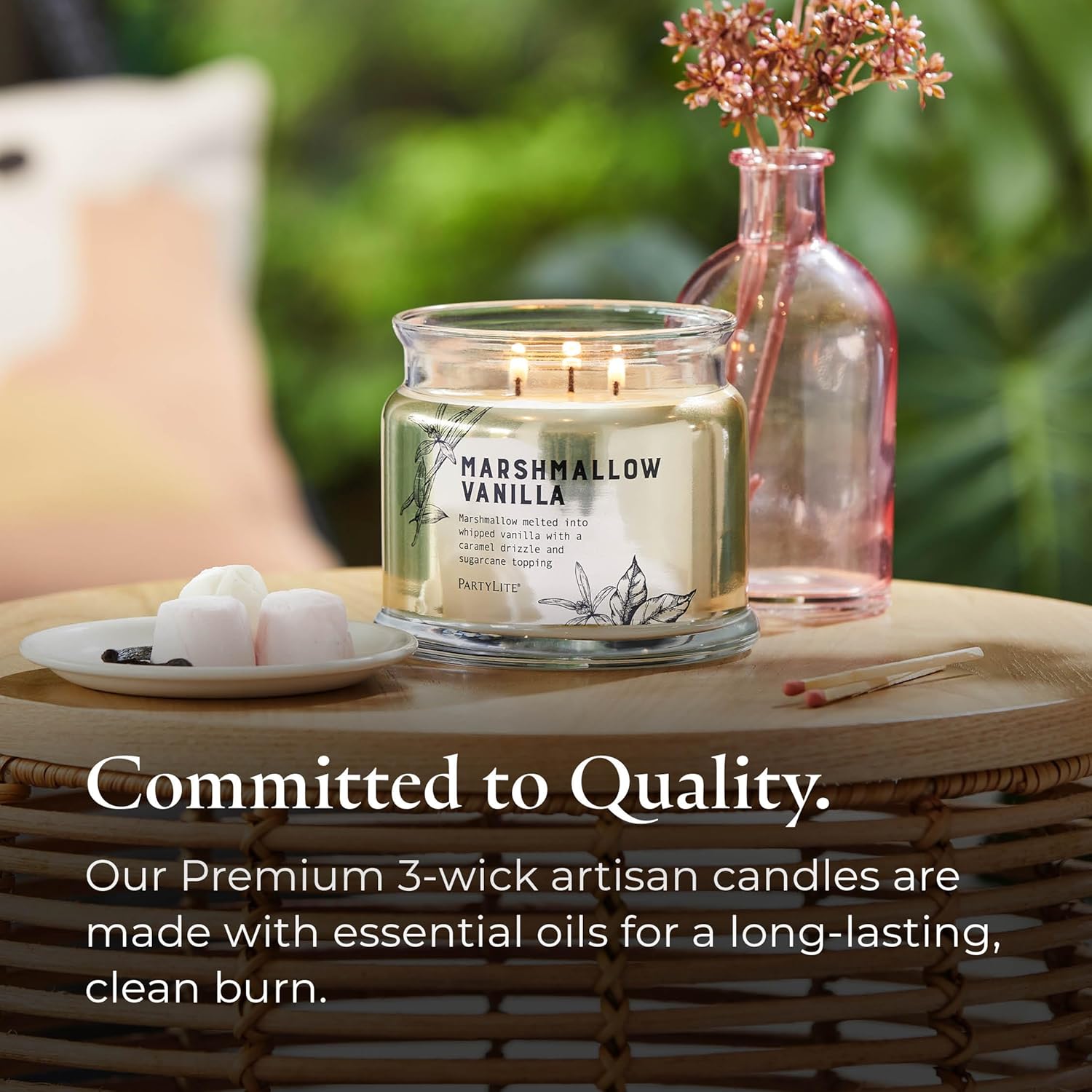 PartyLite Marshmallow Vanilla Scented with Caramel & Sugarcane Notes, 13.2oz 3-Wick Jar Candle, 45 Hour Burn Time, Luxurious Fragrance, Ideal for Gifting - Image 5
