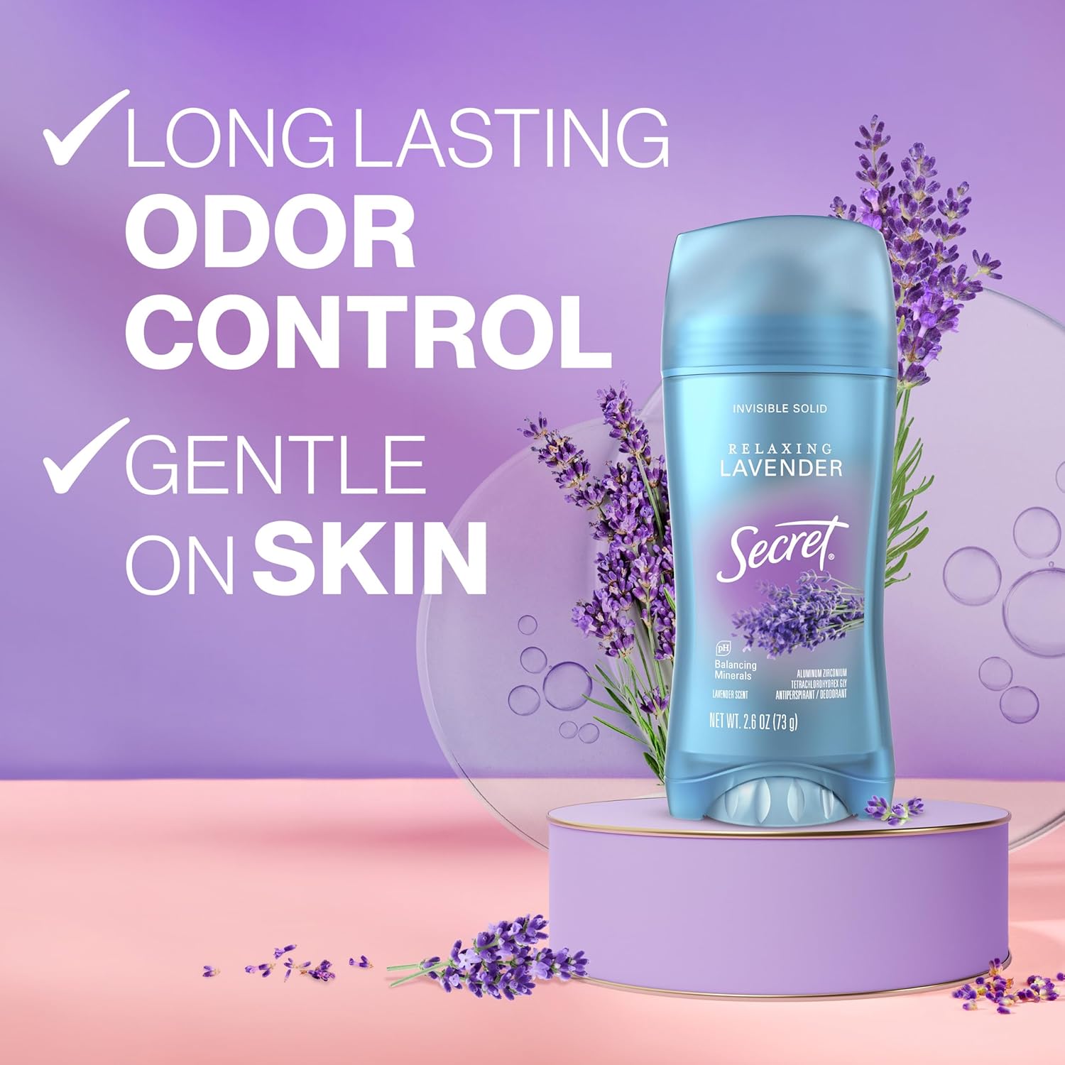 Secret Fresh Antiperspirant Deodorant for Women, 72hr Breathable Sweat & Odor Protection, Instant Freshness & Gentle, PH Balancing Minerals, Clear Gel, Relaxing Lavender Scent, 2.6 oz - Image 2