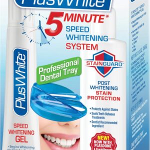 Plus White Premier Whitening System - 5 Minute Speed Whitening Gel, Comfort Fit Mouth Tray & StainGuard Post - Dentist Approved & Professional Grade (2 oz Tube, Mouth Tray and 4 oz Post Rinse)