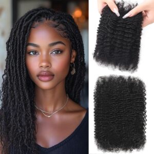 Afro Kinkys Human Hair Bulk 30g/Pack Natural Black 100% Human Hair Soft 4C Afro Kinky Bulk Human Hair for Locs Extensions/Twists/Braids (Natural Black, 14 Inch)