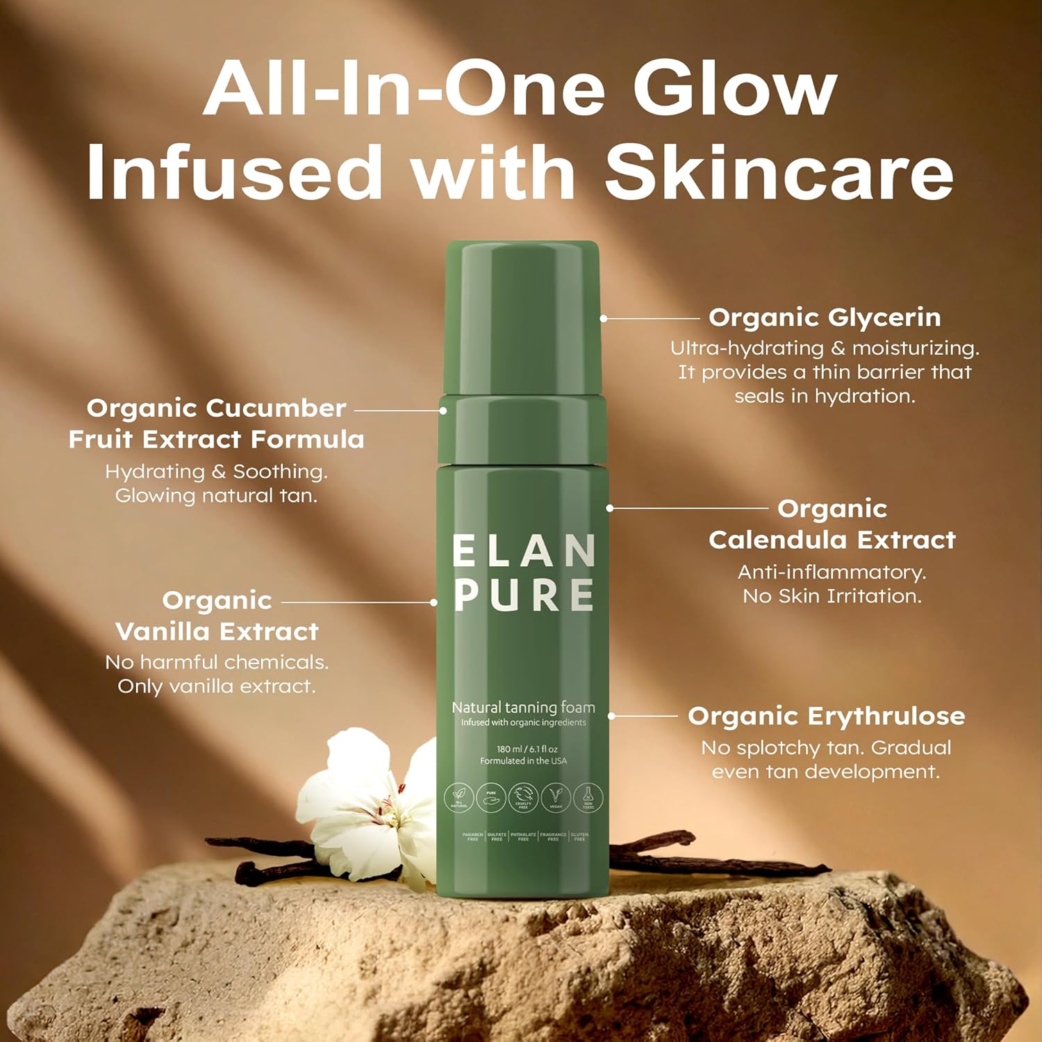 Non Toxic Self Tanner - Organic Tanning Foam - Long Lasting Natural Looking Tan - Streak Free Smooth Application - Plant Based Ingredients - Vanilla - Image 4