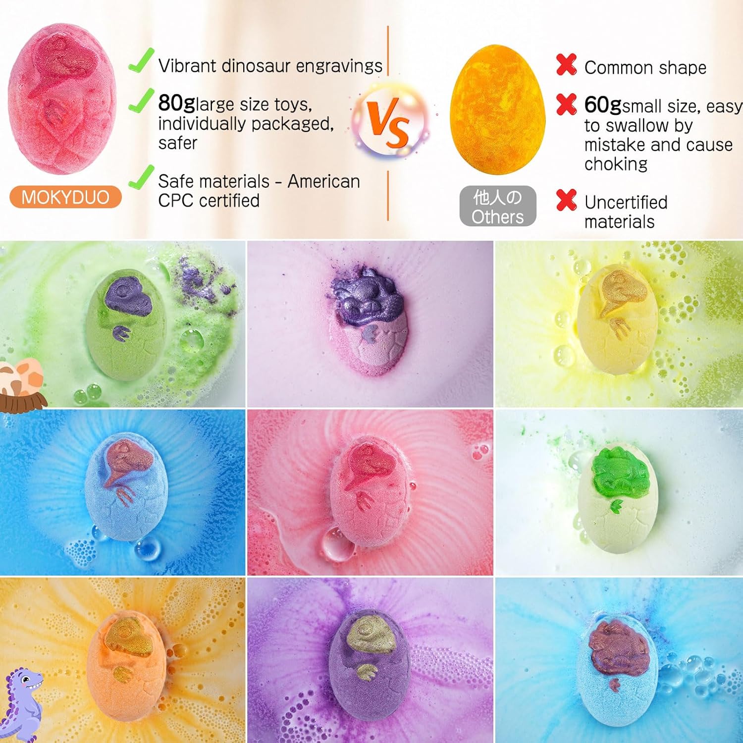 Dinosaur Bath Bomb Set for Kids – 9 Handmade Fizzing Bombs with Surprise Toys + 3 Bonus Toys, Gift Set for Birthday Party, Christmas, Children's Day, Unique Gift Ideas for Boys & Girls - Image 4