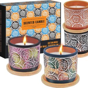 Scented Candles Gift Sets for Women, 4 Pack Natural Soy Candles for Home Scented, Burning up to 100H, Handmade Pottery Aromatherapy Jar Candle, Gift for Christmas, Birthday, Valentine's, Anniversary