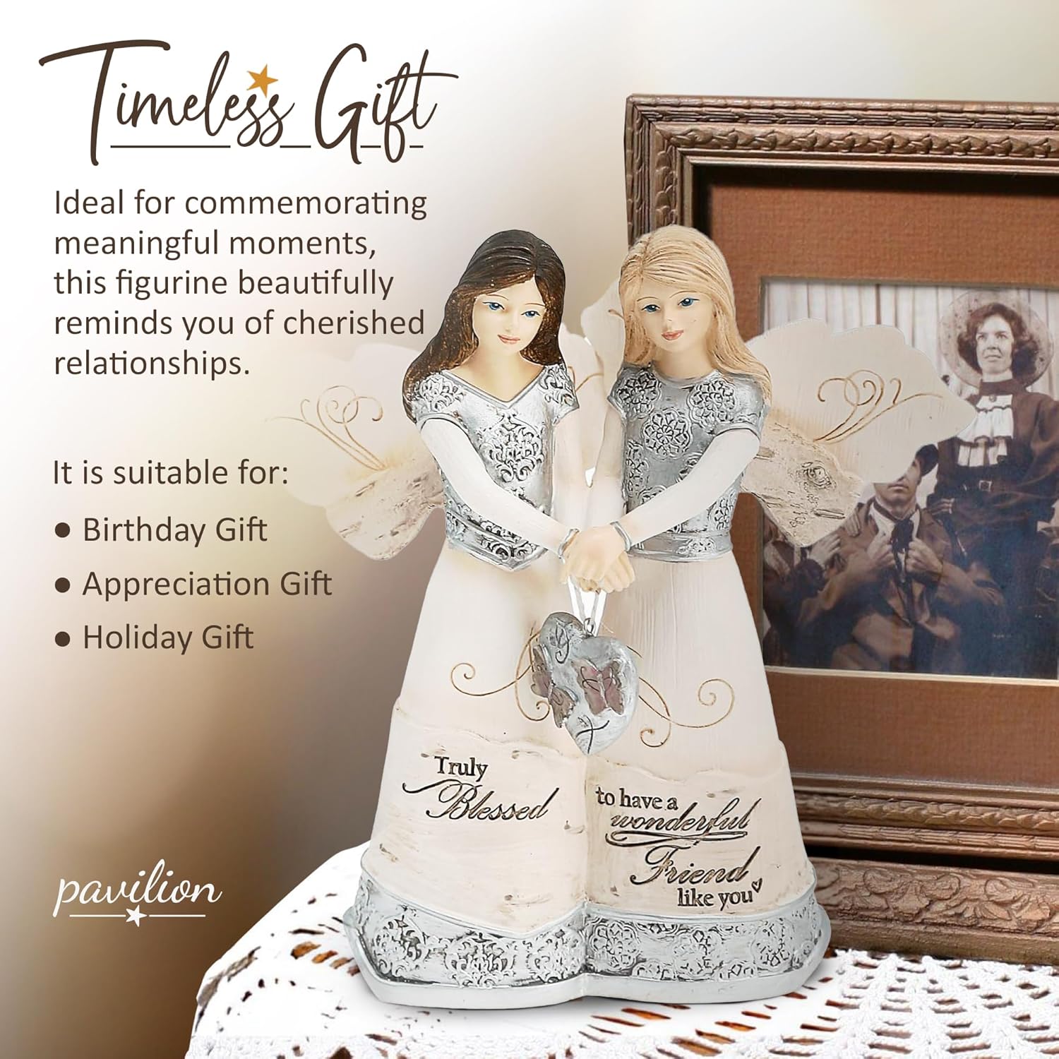 Pavilion Elements Angels Figurine - Double Angel Figure Display - "Truly Blessed to Have A Wonderful Friend Like You" Printed Text, Angel Collectibles, Sister Angel Figurines, Friend Theme, 5" - Image 7