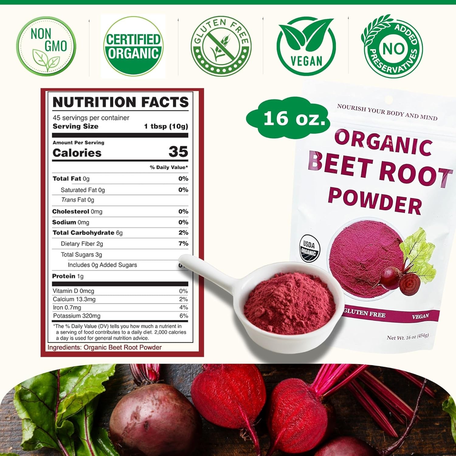 Chérie Sweet Heart Organic Beet Root Powder 1 LB Raw Non-GMO Vegan Gluten-Free - Image 2