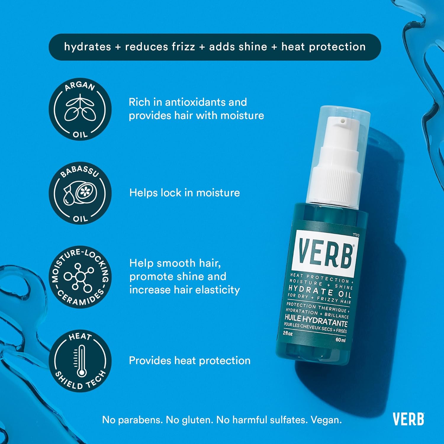 VERB Hydrate Oil - Add Moisture -Increases Shine - Smooth Frizz - Heat Protection for Dry + Frizzy Hair - Amber + Warm Jasmine Scent - Image 4