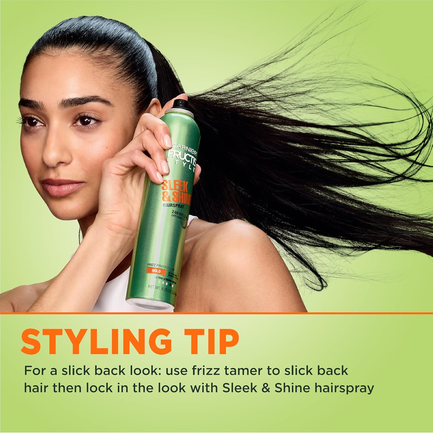 Garnier Fructis Style Sleek and Shine Anti-Humidity Hairspray, Ultra Strong Hold, Frizz Protection 8.25 Oz, 1 Count (Packaging May Vary) - Image 7