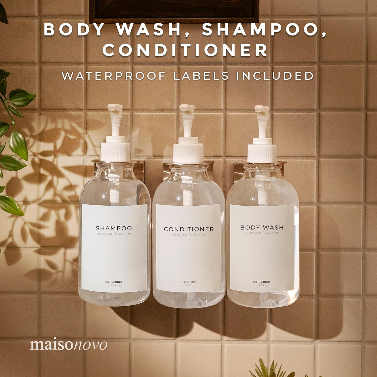 MaisoNovo 3-Pack Wall Mounted Clear Shampoo Conditioner Dispensers 16.9 oz Each - Image 7