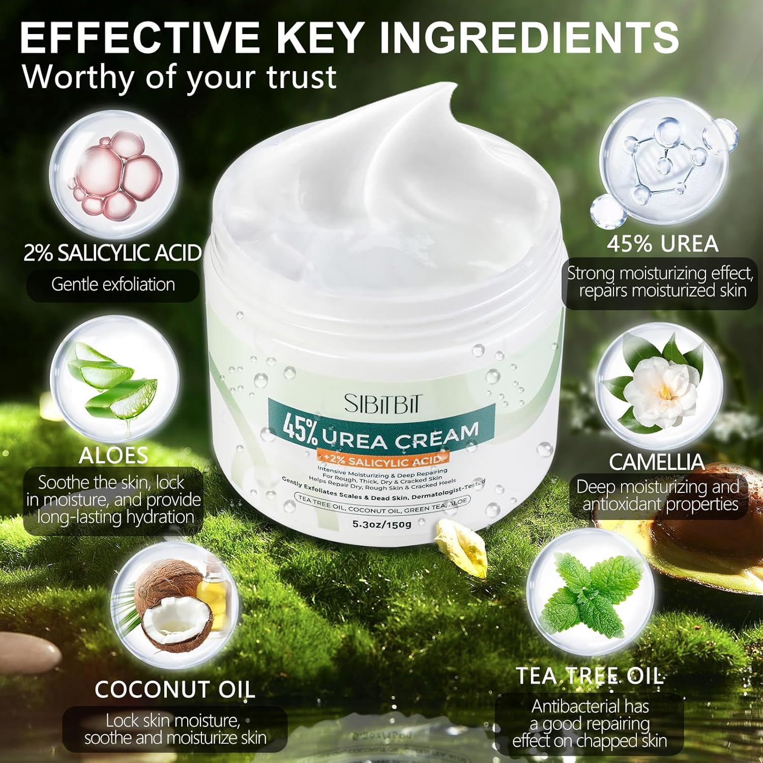 Urea Cream 45% for Feet with Maximum Strength Moisturizing, with 2% Salicylic Acid, for Dry and Cracked Heel, Foot, Elbows, Dead Skin Calluses Remover, 5.29 OZ, Foot File, Foot Mask Cover (10 pairs) - Image 2