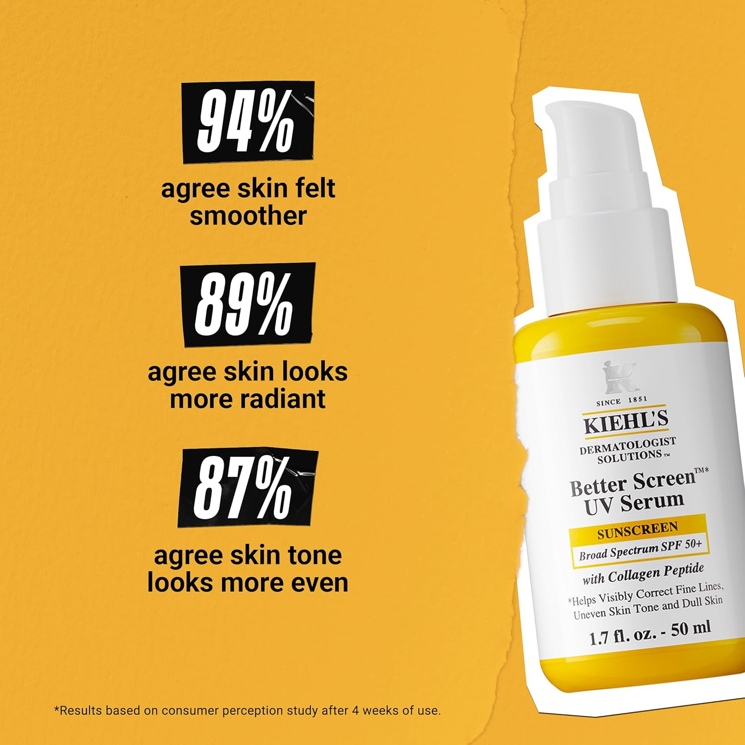 Kiehl's Better Screen UV Serum SPF 50+, Invisible Facial Sunscreen with Collagen Peptide, UV Filters to Shield UVA & UVB, Helps Correct Visible Signs of Aging, Boosts Skin Radiance - Image 7