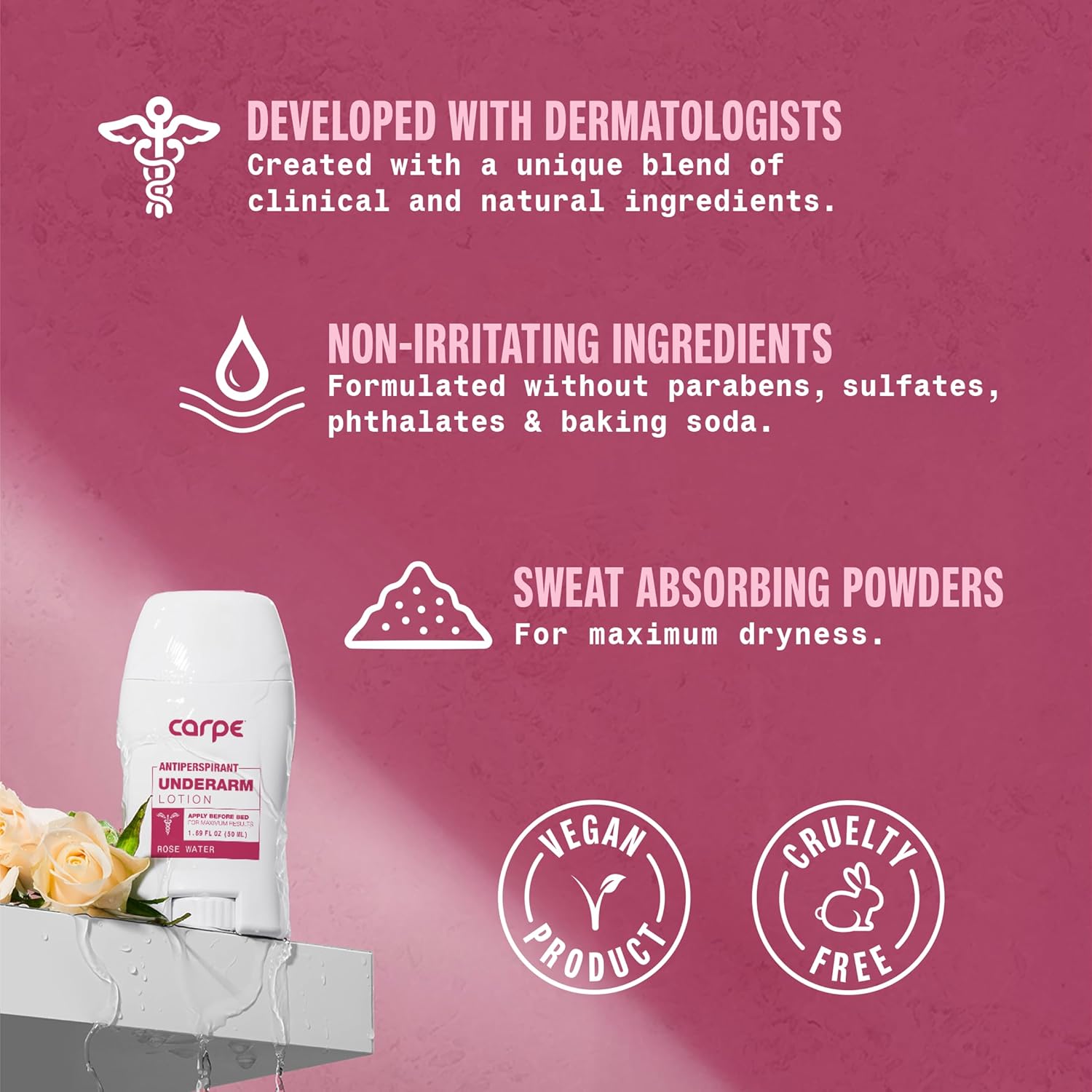 Carpe Clinical Strength Underarm Antiperspirant for Women with Rose Water scent, Combat excessive sweating Stay fresh and dry, Great for hyperhidrosis (Pack of 2) - Image 2