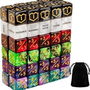 60 PCS MTG Dice Counters Keyword Counters Life Counter 1/+1 counters Commander Buff Tokens 6 Sided Dice Set for MTG, TCG, Card Games Accessories