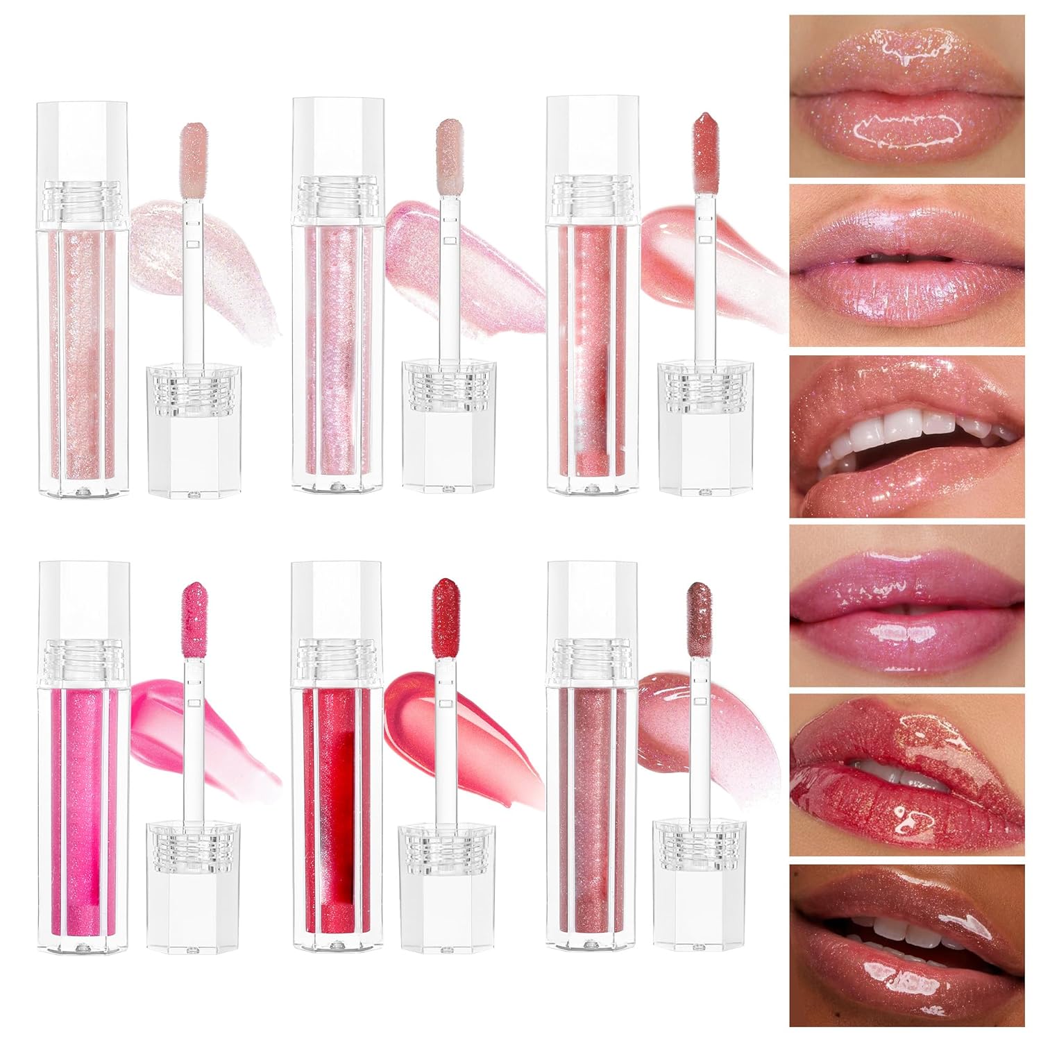 Shimmery Glitter Lip Oil Gloss Set 6 Vegan Colors 0.2 oz Plumping Non-Sticky - Image 9