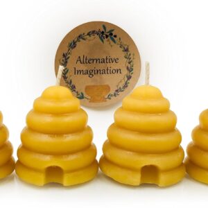 Pure Beeswax Beehive Candle Set - Shaped Votive Candles with a Natural, Light Honey Scent - Eco Friendly Home Decor, Gifts, Favors - Hand Poured (Pack of 4)