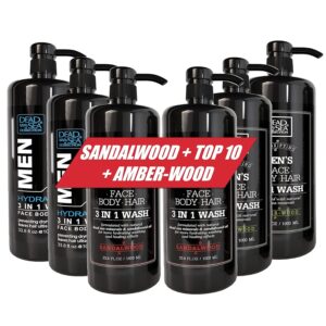 Dead Sea Collection Triple Bundle -Body wash 3 in 1 for man-SANALWOOD+AMBERWOOD+TOP 10 (6 Pc total)