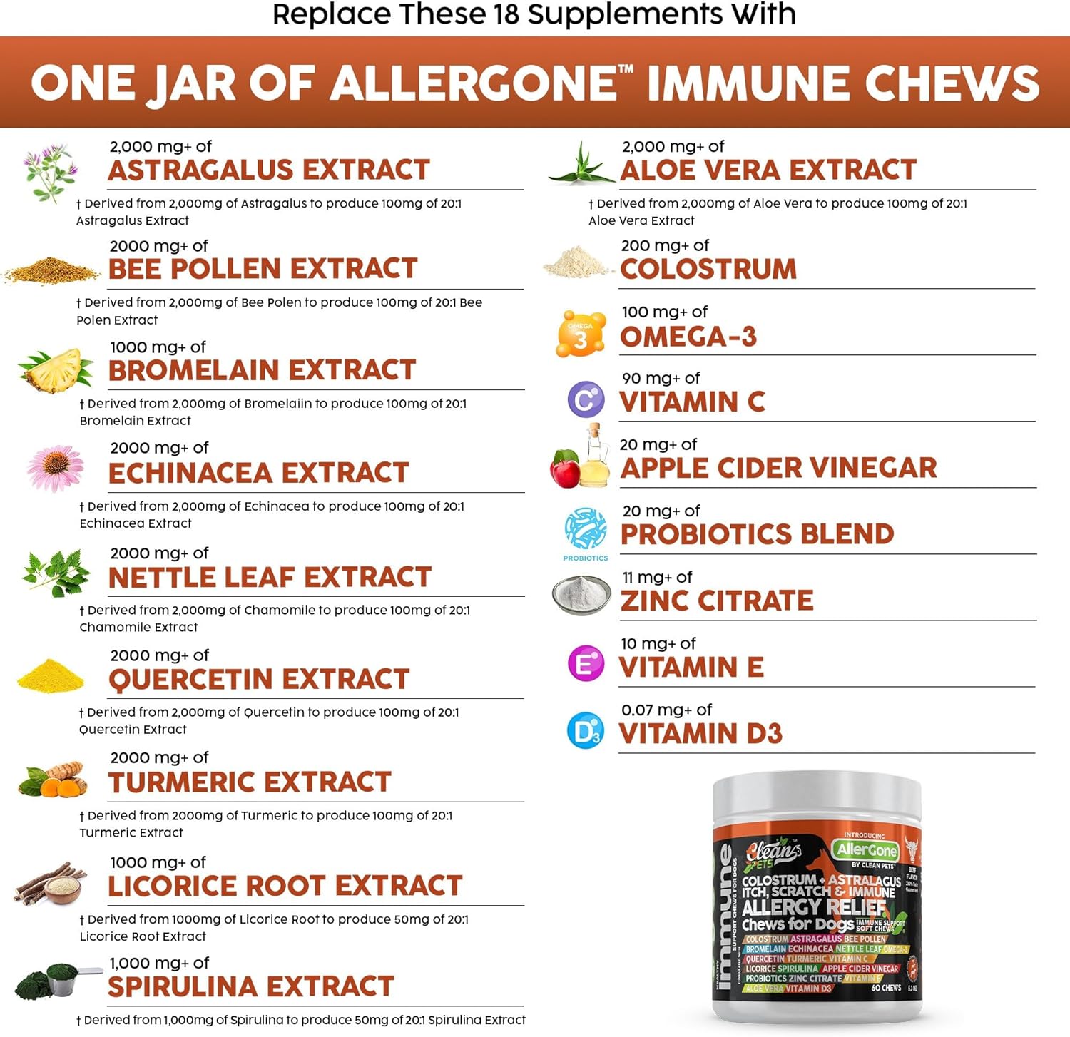 Dog Allergy Relief Chews | Itchy Skin Relief for Dogs | Colostrum Astralagus Omega 3 Bee Pollen Bromelain Echinacea Nettle Leaf Quercetin Licorice Root Spirulina ACV Immune - Pack of 1 - Image 3