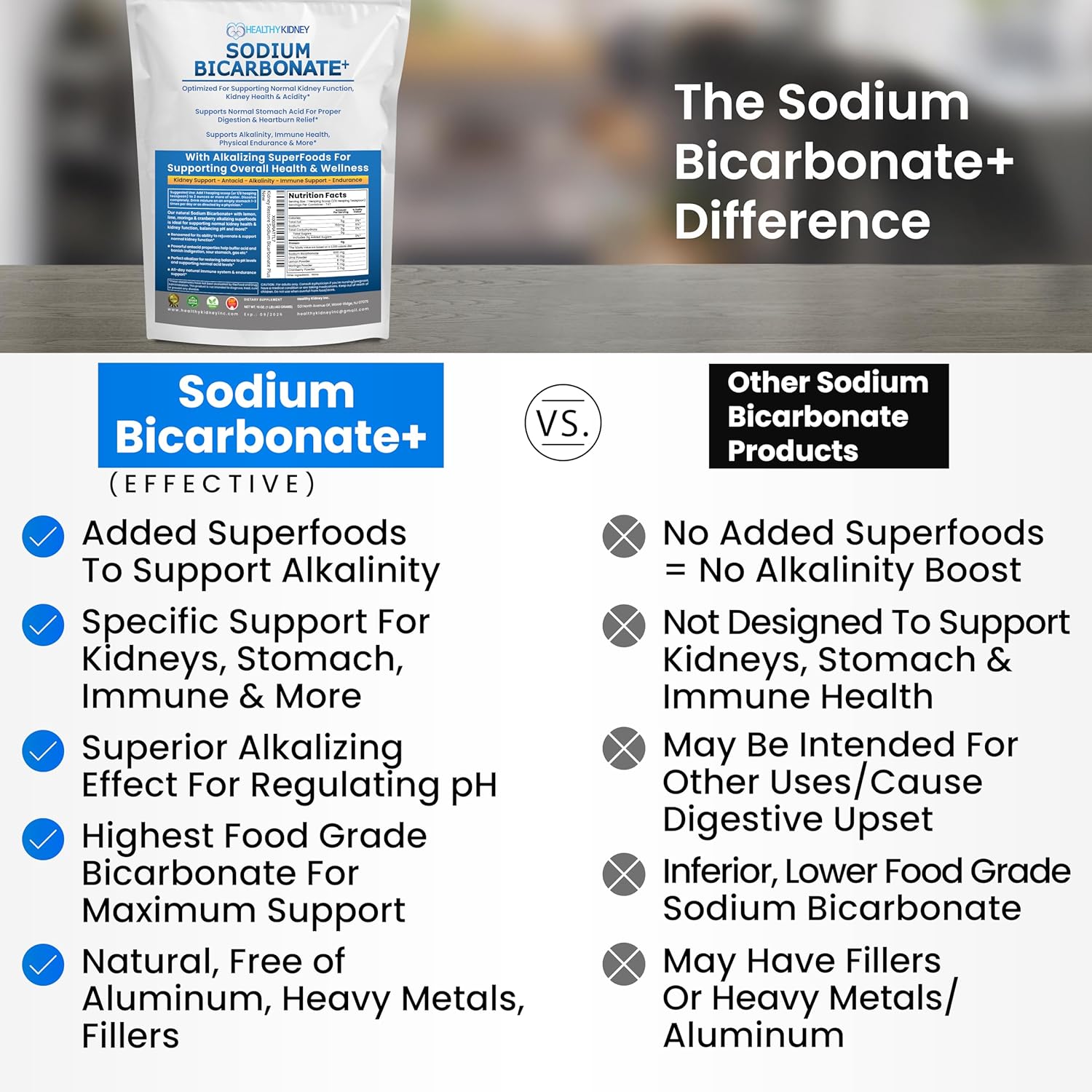 Organic Use Sodium Bicarbonate Alkaline Supplement for Alkalinity. Support Kidneys & Stomach Acid Neutralizer w/Alkaline Superfoods. Sodium Bicarbonate Powder Kidney Immune Support Antacid Sports 1LB - Image 6