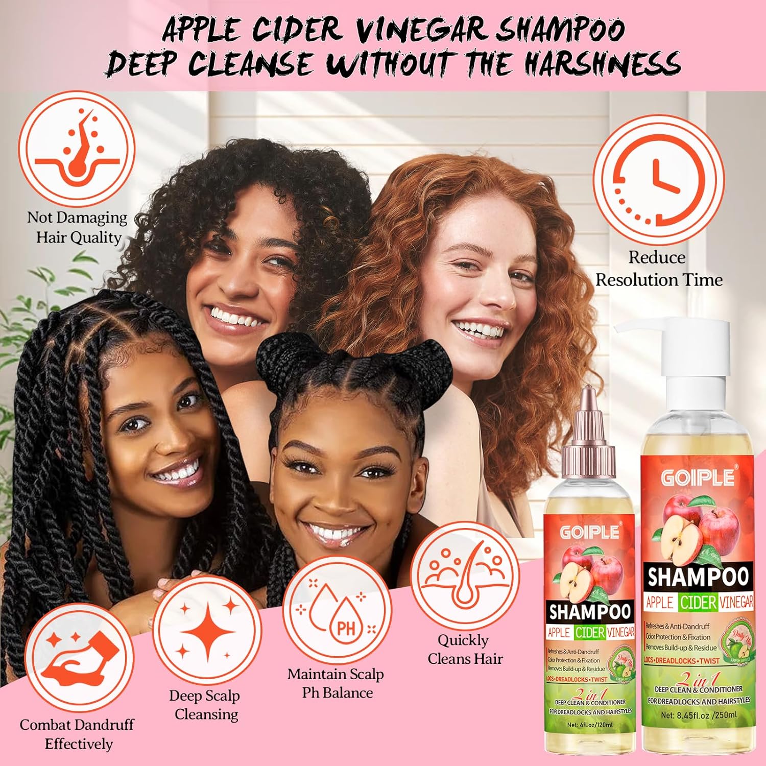 Rose Spray for Hair Loc Rose Water Hair Scalp Moisturizer- 2 in 1 Deep Clean & Conditioner Apple Cider Vinegar Shampoo, Briad Shampoo For Dreadlocks, Locs, Twist, Foam Sulfate Free for Curly Hair 3PCS - Image 5