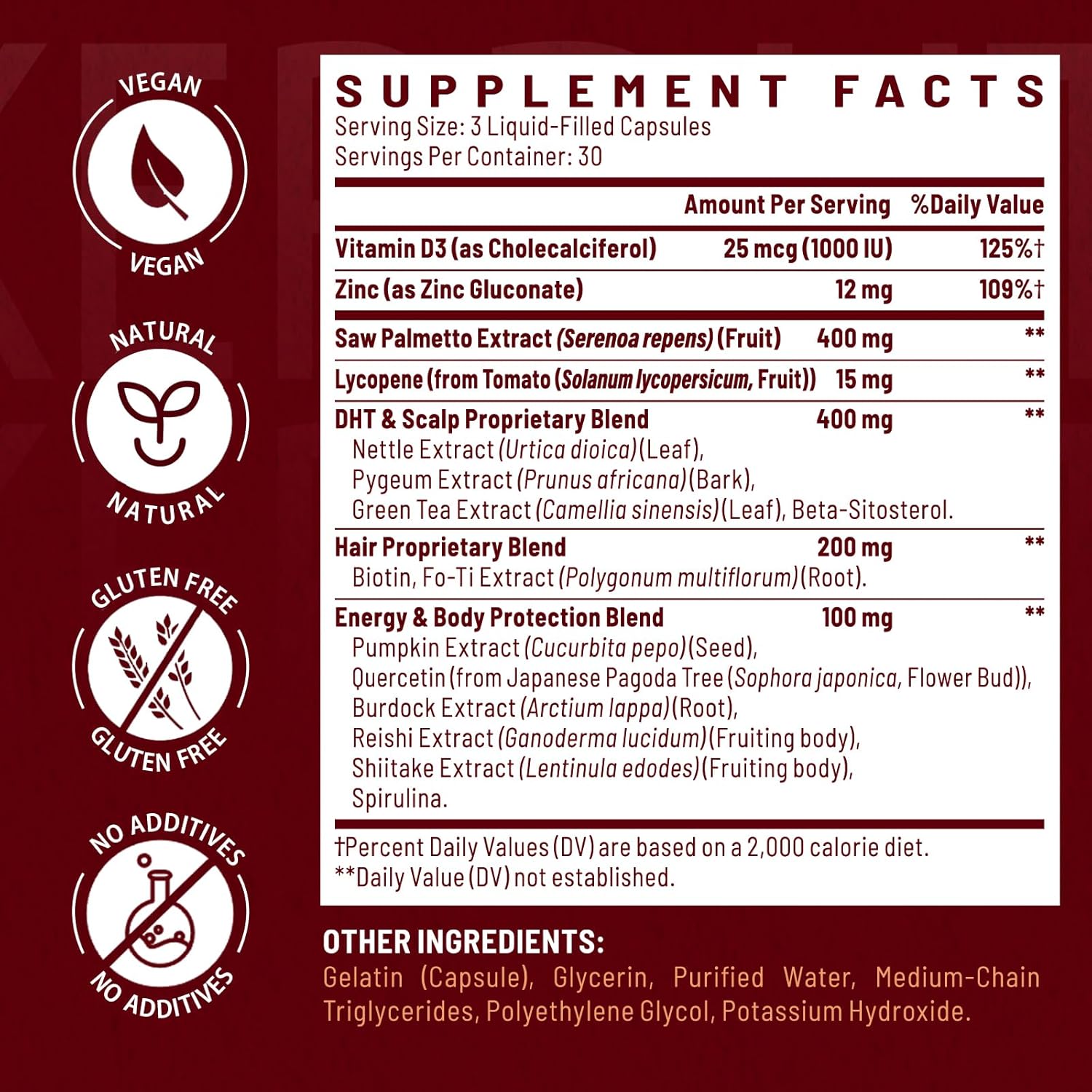 DHT Blocker for Men | Hair Growth Supplement with Saw Palmetto & Biotin - Hair Growth Vitamins - Hair Regrowth - Natural Hair Loss Supplements Liquid-Filled - Proprietary Herbal Blends (90 Capsules) - Image 2
