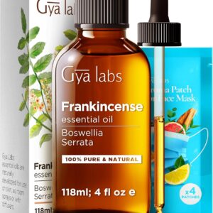Gya Labs Frankincense Essential Oil - Huge 4 Fl Oz - 100% Pure Natural Frankincense Oil for Skin, Face, Body, Massages & Candle Making Scent - Premium Grade for Wellness & Comfort - Woody & Calming
