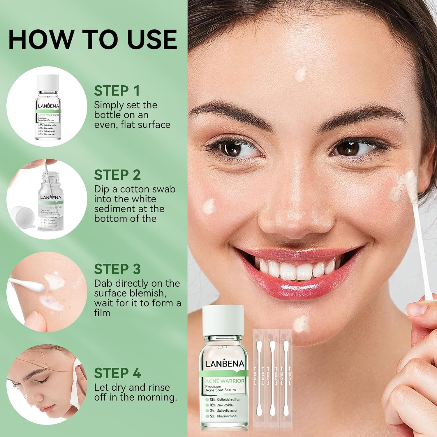 LANBENA Precision Acne Spot Serum, Acne Drying Lotion, Overnight Acne Treatment For Face, Dry Out Pimples, Blemishes, Zits And Clean Pores, 0.42 Fl Oz - Image 7