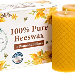 3 Pack Beeswax Candles - 100% Pure Beeswax Pillar Candles, 60 Hour Burn, 2x4 Pillars for Home Decor, Wedding Decor, Gifts - Unscented, Smokeless, Dripless - Alternative Imagination