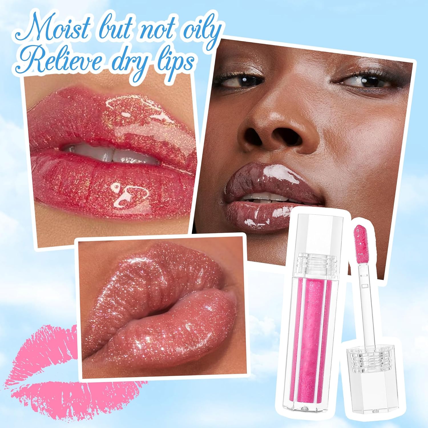 Shimmery Glitter Lip Oil Gloss Set 6 Vegan Colors 0.2 oz Plumping Non-Sticky - Image 6