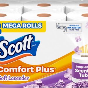Scott ComfortPlus Toilet Paper with Soft Lavender Scented Tube, 12 Mega Rolls, 310 Sheets per Roll, Septic-Safe, 1-Ply Toilet Tissue