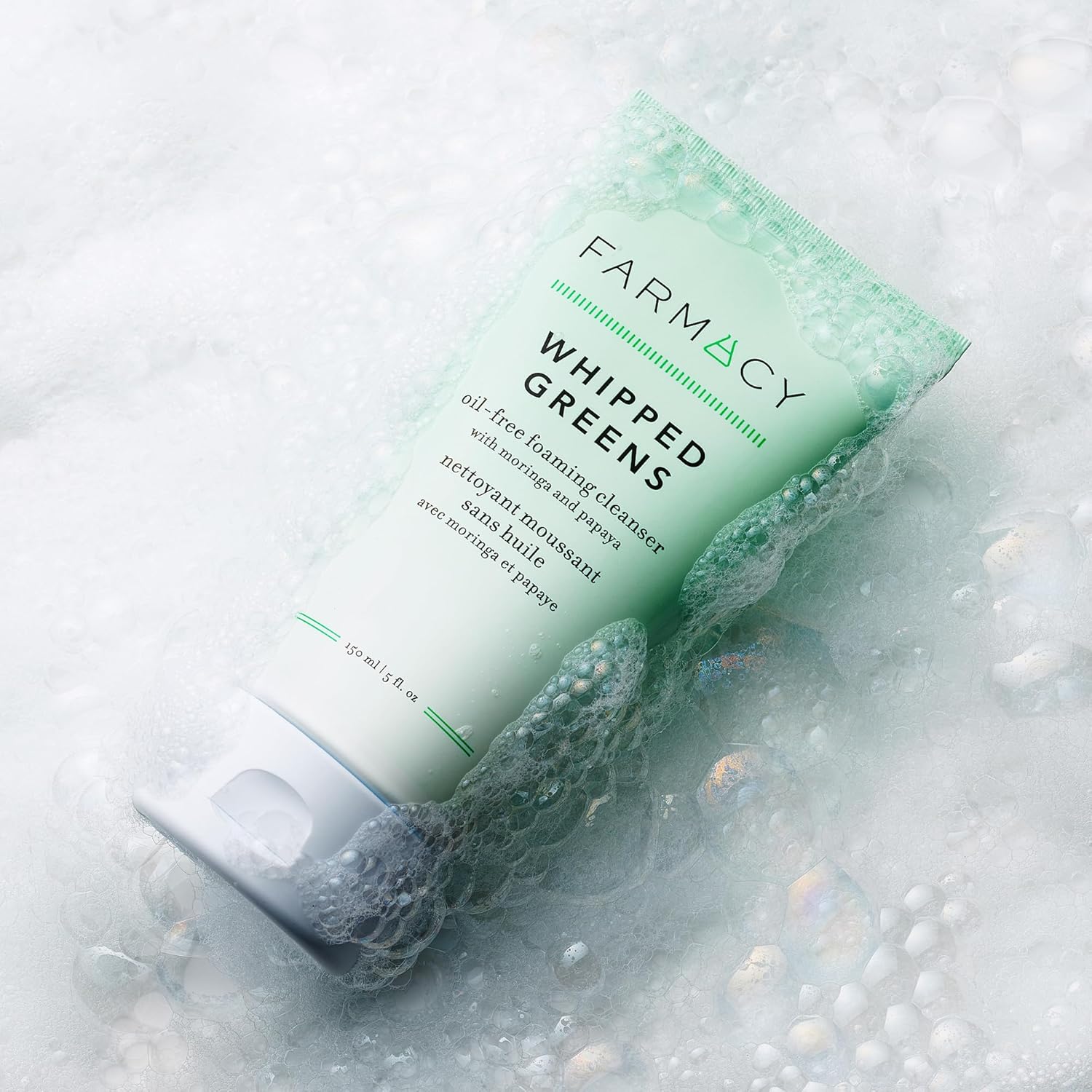 Farmacy Foaming Face Wash for Oily Skin - Whipped Greens Oil-Free Gentle Facial Cleanser + Exfoliator - Infused with Green Clay to Remove Impurities, Control Oil + Maintain Skin Hydration (150ml) - Image 2
