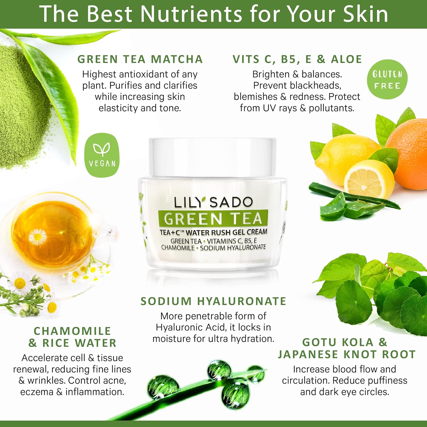 LILY SADO TEA+C Green Tea Water Rush Gel Moisturizer - Lightweight Vitamin C Anti-Wrinkle Moisturizing Lotion - Hydrates & Softens for Luscious, Radiant Skin. Perfect for Spring and Summer. - Image 3
