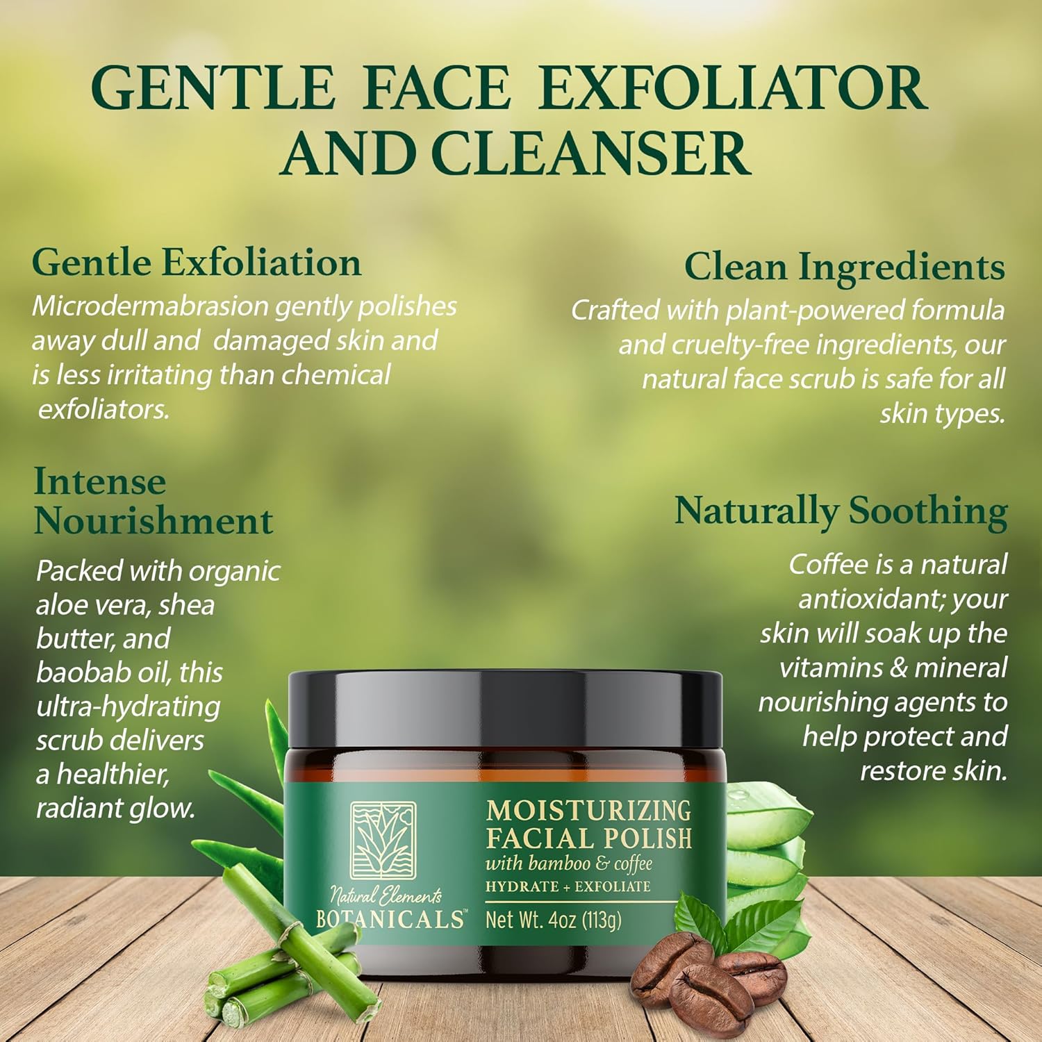 Moisturizing Bamboo and Coffee 2-in-1 Gentle Facial Scrub 4 oz - Image 6