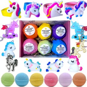Unicorn Bath Bombs for Girls with Surprise Toys Inside for Kids | Cute Unicorn Ring, Keychain, Necklace, Toys and Bonus Unicorn Purse - Easter Gift Set Bath Balls with Unicorn Toys Inside - Handmade