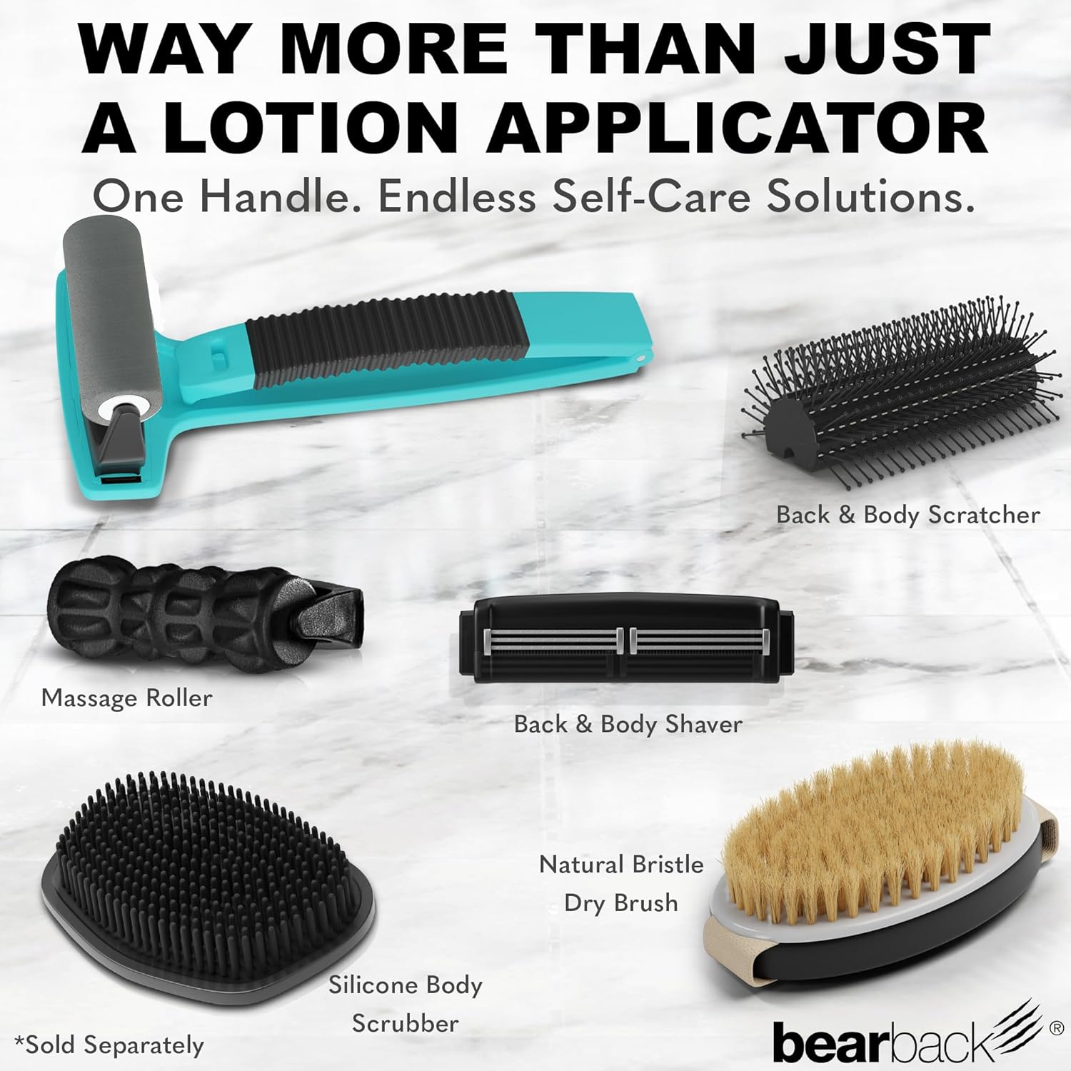 Teal Bearback Lotion Applicator for Back and Body with Folding Handle and 2 Foam Rollers - Image 8