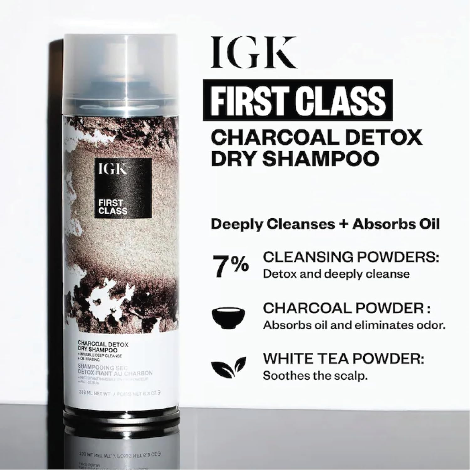 IGK First Class Charcoal Detox Dry Shampoo Travel Size | Extends Style for Days | Cleanses, Absorbs Oil and Refreshes | Eliminates Odor Post-Workout | 2.0 Fl Oz (Pack of 2) - Image 3