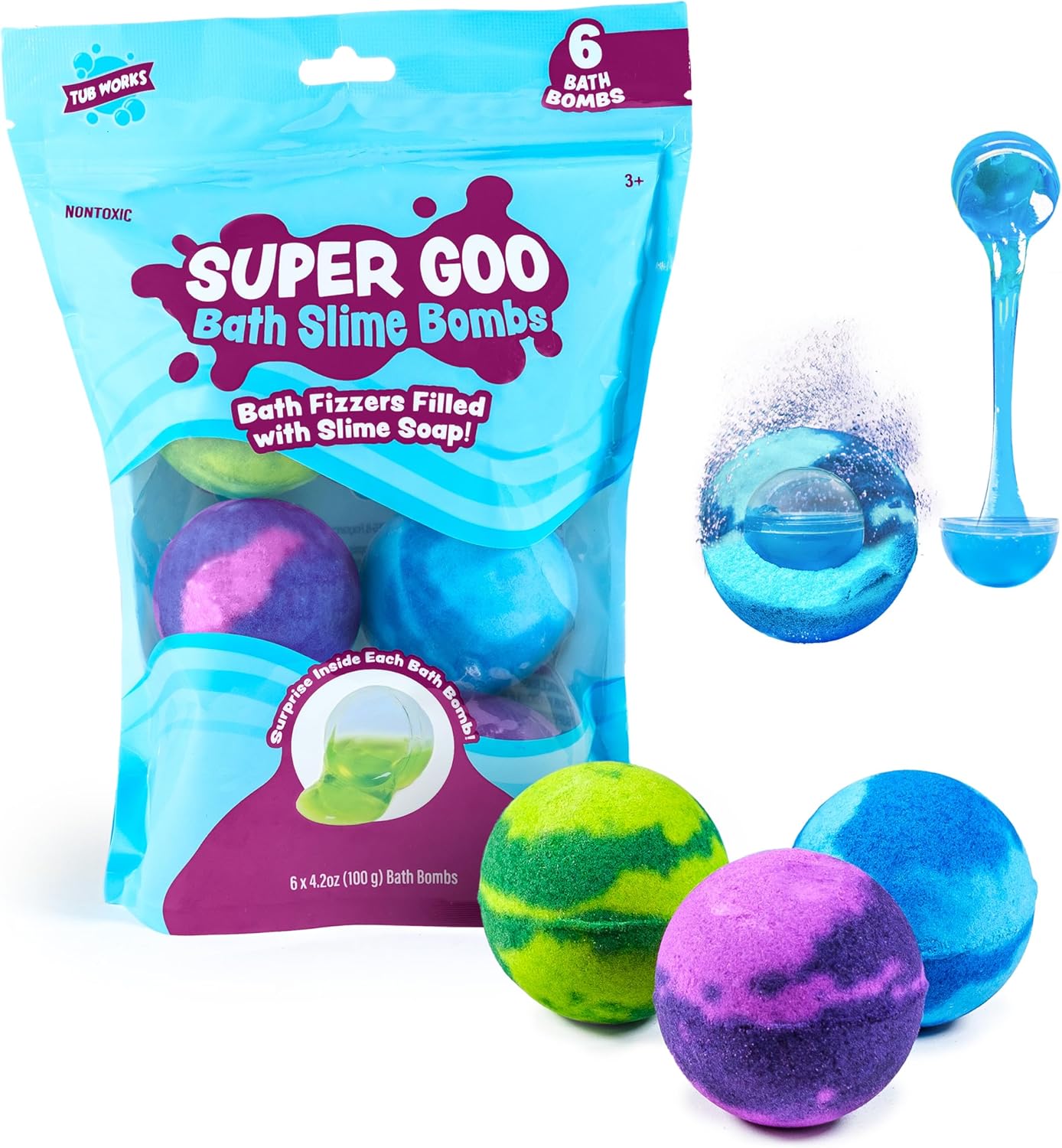 Super Goo Bath Slime Surprise Bombs 6 Pack Nontoxic Stretchy Squishy Soap for Kids - Image 8