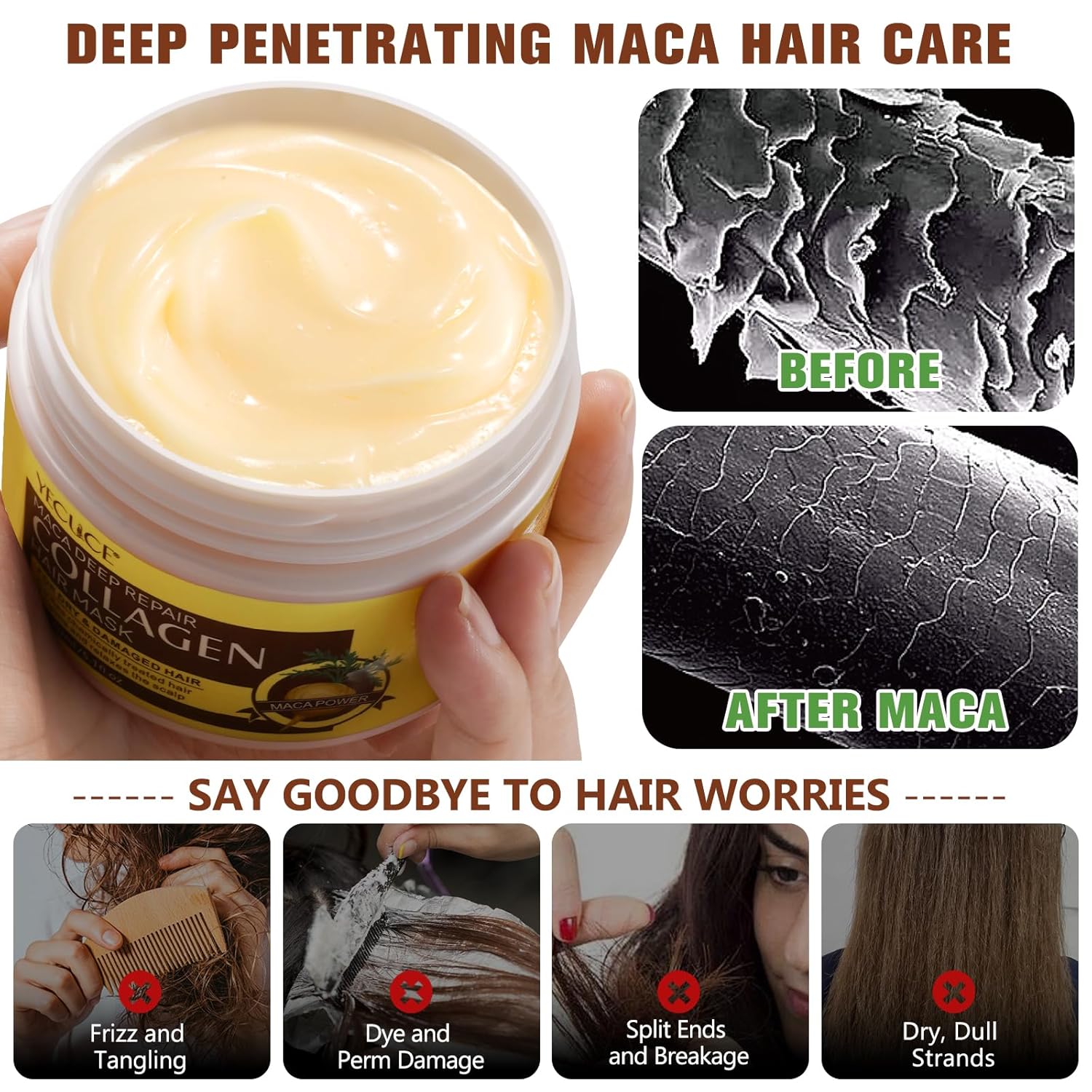 Collagen Hair Mask Deep Repair Conditioning, Hair Treatment Mask Calms and Relaxes the Scalp, Hair Mask with Argan Oil for Dry Damaged Hair All Hair Types, Nourish and Moisturize Hair & Scalp - Image 8