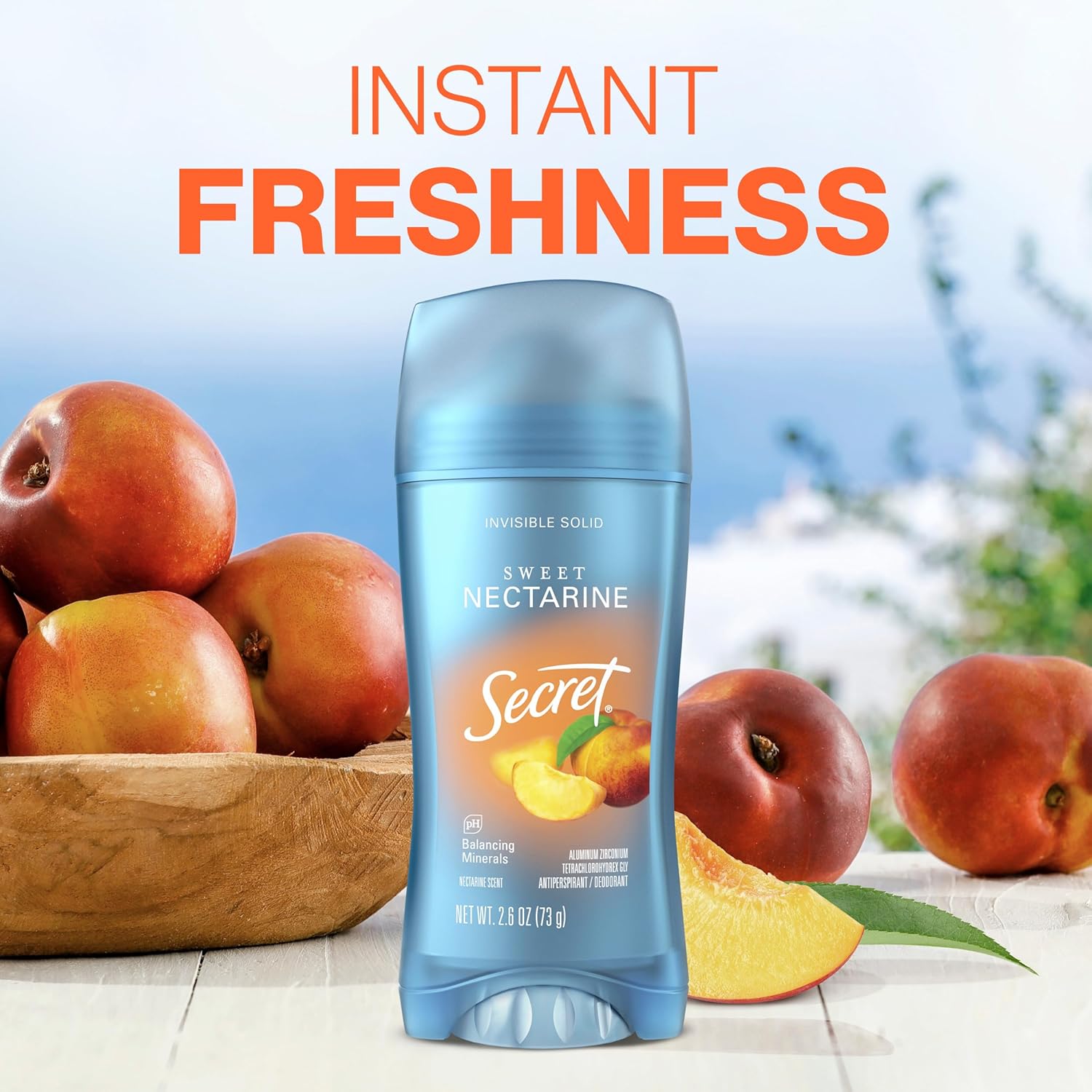 Secret Fresh Antiperspirant Deodorant for Women, 72hr Breathable Sweat & Odor Protection, Instant Freshness & Gentle, PH Balancing Minerals, Invisible Solid, Sweet Nectarine Scent, 2.6 oz - Image 5