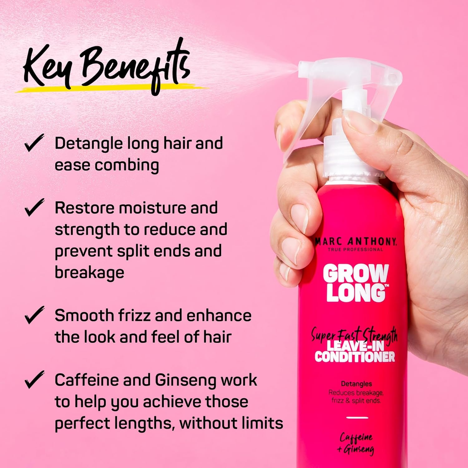 Marc Anthony Leave-In Conditioner Spray & Detangler, Grow Long Biotin - Anti-Frizz Deep Conditioner For Split Ends & Breakage - Vitamin E, Caffeine & Ginseng for Curly, Dry & Damaged Hair - Image 2