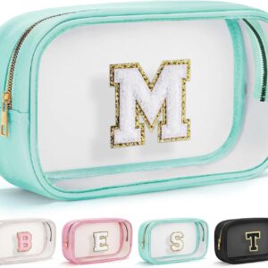 YOOLIFE Initial Make Up Bag Travel Toiletry Bag, Clear Makeup Bags Preppy Cosmetic Bags Organizer Travel Essentials Gifts for Women Teen Girlfriend Teacher Mom Birthday Girl Gift Makeup Case Blue M