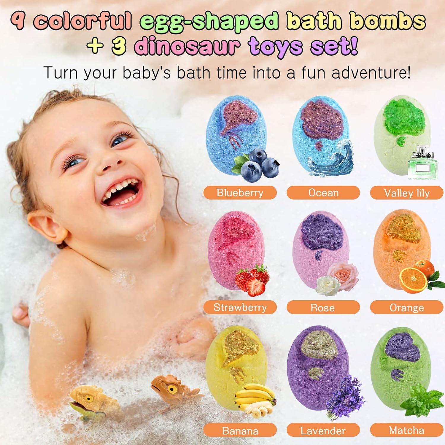 Dinosaur Bath Bomb Set for Kids – 9 Handmade Fizzing Bombs with Surprise Toys + 3 Bonus Toys, Gift Set for Birthday Party, Christmas, Children's Day, Unique Gift Ideas for Boys & Girls - Image 2