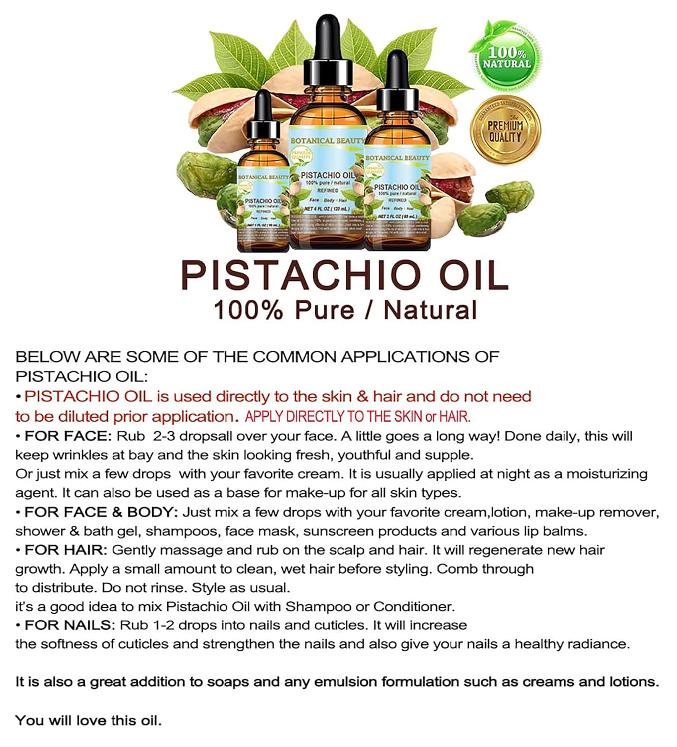 Pure Italian Pistachio Oil 100% Natural Refined 4 oz for Skin and Hair - Image 4