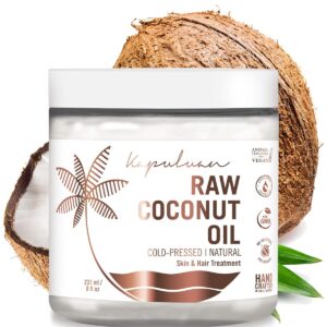 Kapuluan Organic Coconut Oil for Hair, Skin – Raw Extra Virgin Coconut Oil - Pure Unrefined Cold Pressed Oil with MCTs for Body Care or Haircare, Hair Growth, Aceite de Coco Organico, Baby, Dogs, Pets