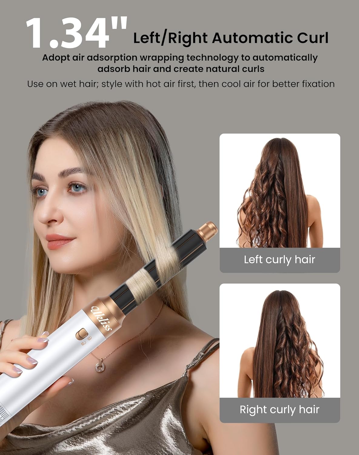 6 in 1 Blow Dryer Brush,Hair Dryer Brush with Ionic Technology, Multifunctional Styler Styling Tools, Auto Air Curler for Hair, Fast Styling for Most Hair Types, Safe ALCI Plug (White Gold) - Image 3