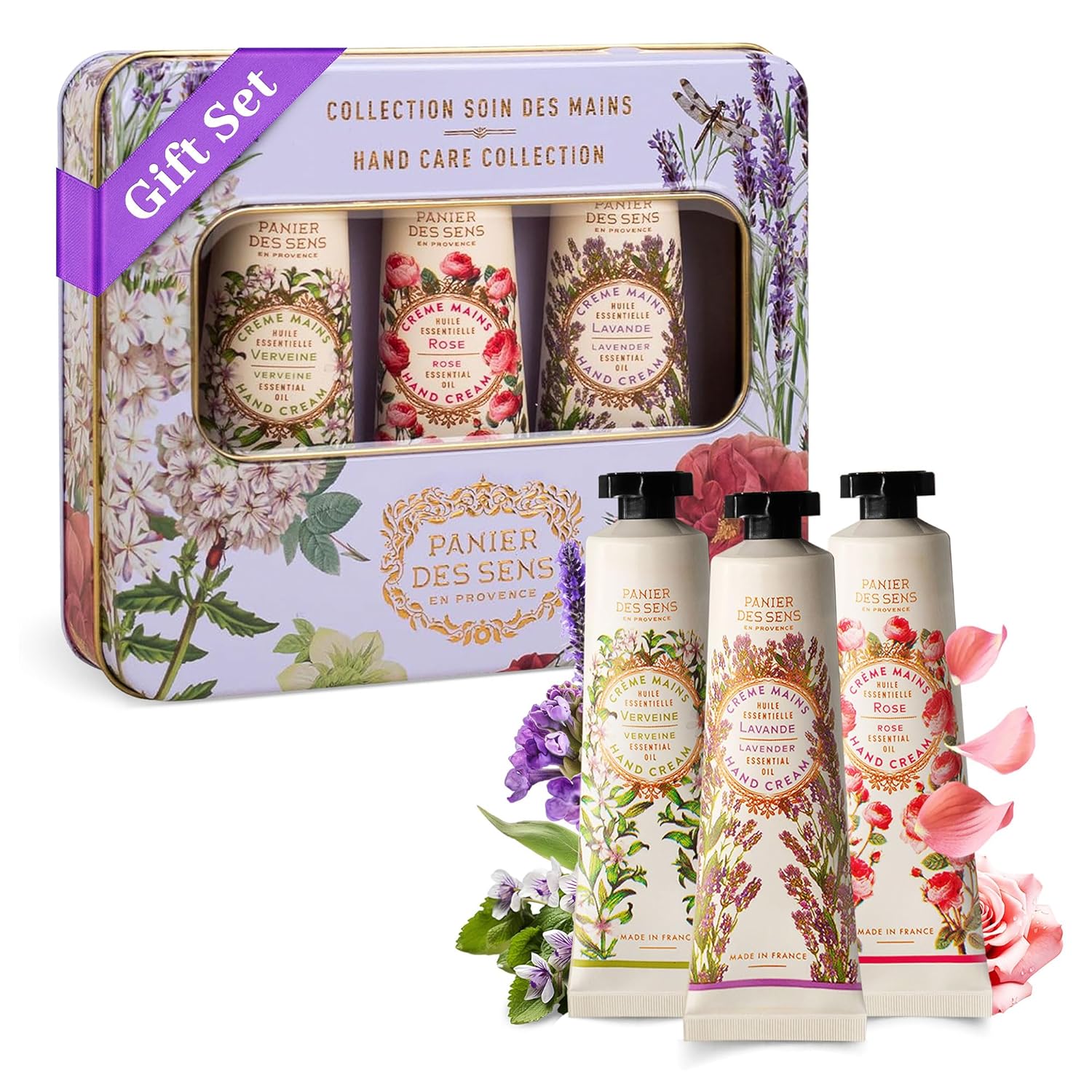 Panier des Sens - Mini Hand Cream Set - Birthday, Gifts for Women - Rose, Lavender, Verbena Natural Hand Cream - Gift Ideas Made in France - 97% Natural - Hand Lotion Travel Size 3x1 Floz